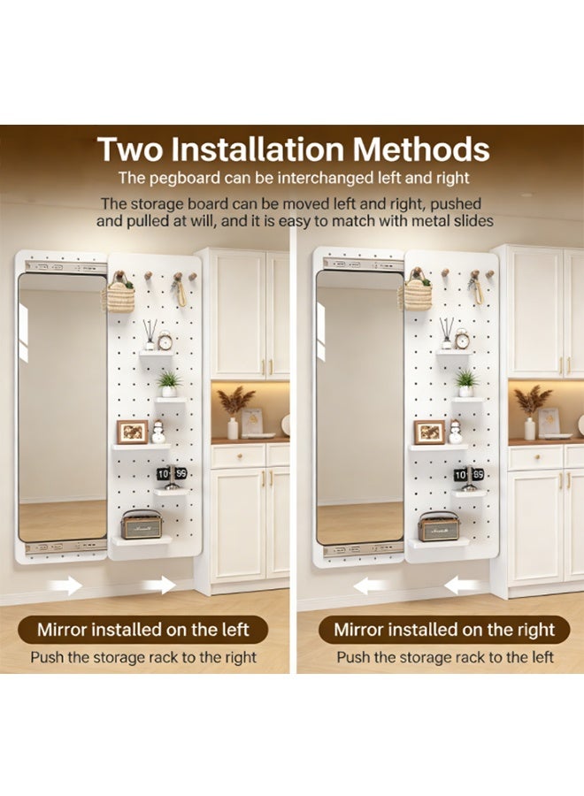 Multi-Functional Wall Mirror, Full-Length Mirror with Hidden Storage Shelf & Sliding Hooks, Space-Saving Full-Length Dressing Mirror for Bedroom, Living Room, Entry Hall - Image 5